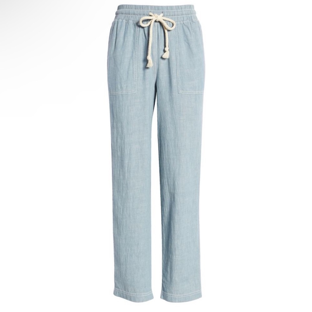 Faherty Arlie Tie Waist‎ Pants Blue Linen Blend Sz Small Preppy Coastal Nautical